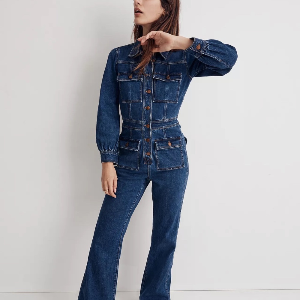 Madewell denim flare jumpsuit